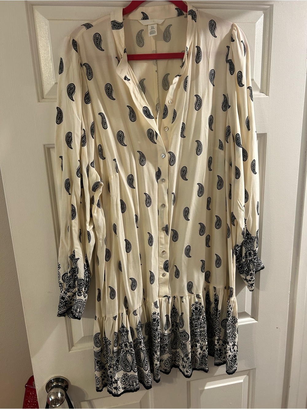 H&M Cream Mini Dress with Black Paisley Print